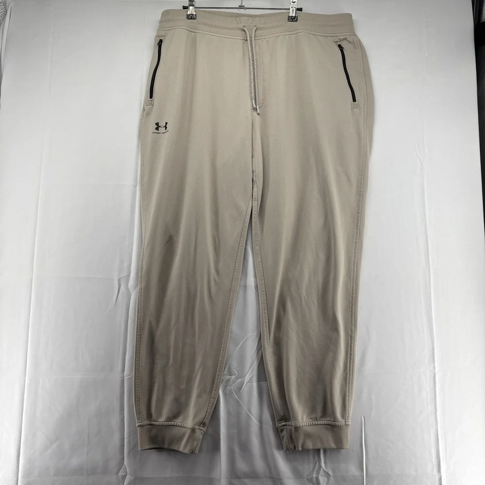 Under Armour Joggers Men Size 2XL Khaki Sportstyle Tricot Pants Athletic Running